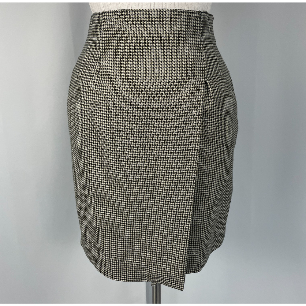 Vintage Talbots Pencil Skirt Size 6 Petite Black Gold Houndstooth Academia 90s
